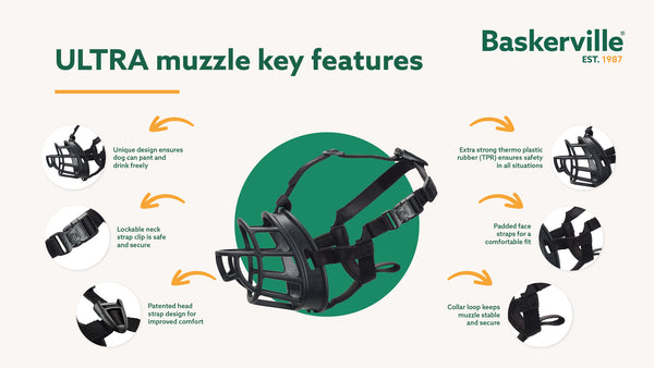 Baskerville Muzzle: Close-up highlighting key features for secure and comfortable wear.